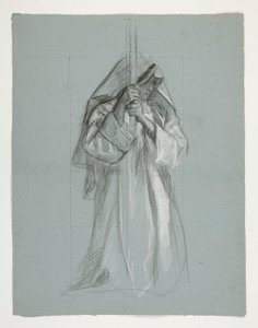 Figurenstudie voor Sir Lancelot en Sir Bors die Galahad uitrusten met zijn sporen, uit De zoektocht naar de Heilige Graal (tweede van een serie van vijftien schilderijen voor de Boston Public Library, voltooid in 1901) door Edwin Austin Abbey