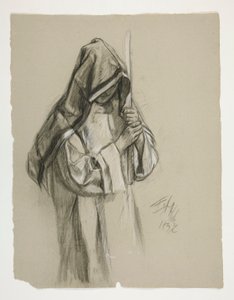 Figurenstudie voor Sir Lancelot en Sir Bors die Galahad uitrusten met zijn sporen, uit De Zoektocht naar de Heilige Graal (tweede van een serie van vijftien schilderijen voor de Boston Public Library, voltooid in 1901) door Edwin Austin Abbey