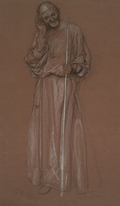 Figuurstudie, oude man met staf, mogelijk Polonius door Edwin Austin Abbey