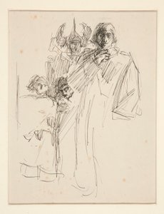 Galahad bij kasteel, studie voor De zoektocht naar de Heilige Graal (serie van vijftien schilderijen voor de Boston Public Library, voltooid in 1901) door Edwin Austin Abbey