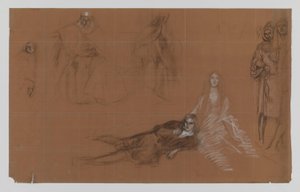 Hamlet - cartoons voor het schilderij. Act II, Scene 2 door Edwin Austin Abbey