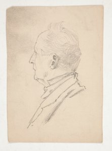 Hoofd van een man (recto); Fragmenten van schetsen (verso) door Edwin Austin Abbey