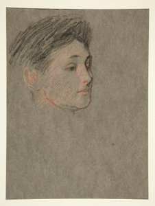 Hoofd van vrouw, zwart haar, voor kroning van Edw. VII door Edwin Austin Abbey