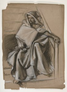 Heilige Graal Serie. Studie van een gehulde figuur. door Edwin Austin Abbey
