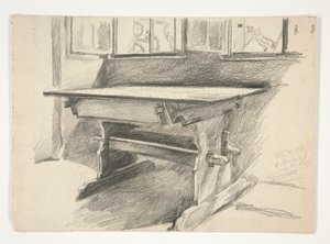 Interieurstudie: Rothenburg, studie van een gotische tafel door Edwin Austin Abbey