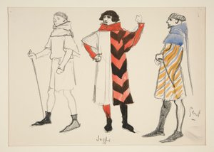Jongleur en heer, kostuumschets voor Henry Irving