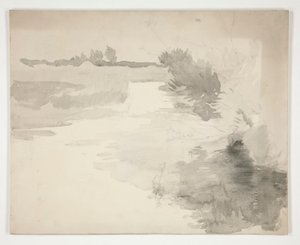 Landschap bij een rivier door Edwin Austin Abbey