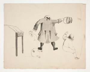Man die Emmer Zwaait naar Twee Jongens (recto); Twee Mannen Achter een Muur (verso) door Edwin Austin Abbey