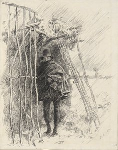 Man in de regen, studie voor illustratie door Edwin Austin Abbey