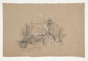 Overwoekerde tuin(?) begraafplaats(?) door Edwin Austin Abbey