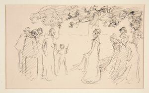 Mensen in middeleeuwse kleding, buiten - onbekende illustratie door Edwin Austin Abbey