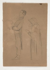 Profielstudies van Man en Oude Vrouw (recto); Drie Schetsen van Hoofden en Ongeïdentificeerde Schets (verso)