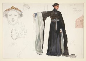 Richard II (in zwart), kostuumschets voor Henry Irving