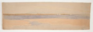 Rivierlandschap met stad aan de verre oever door Edwin Austin Abbey