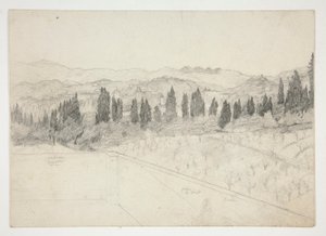 Romeins(?) landschap gezien vanaf balkon (recto); Zeelandschap (verso) door Edwin Austin Abbey