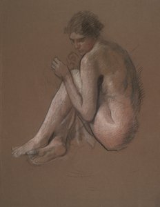 Zittende naakte vrouwelijke figuur door Edwin Austin Abbey