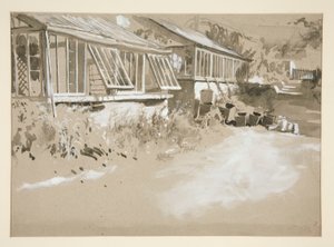 Hutten en struiken door Edwin Austin Abbey