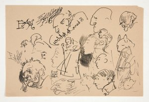 Blad met schetsen van hoofden door Edwin Austin Abbey