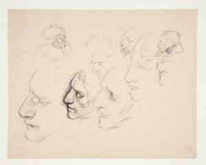 Blad met studies van een enkel gezicht door Edwin Austin Abbey