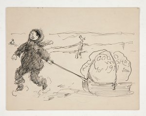 Schets voor een wenskaart: ALLE GOEDE WENSEN VOOR 1911 door Edwin Austin Abbey