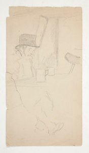 Schets van een kreupele man zittend aan tafel in een bar door Edwin Austin Abbey