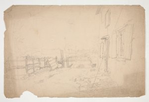 Schets van een exterieur van een landhuis