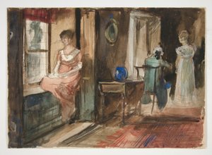 Schets van figuren in een interieur door Edwin Austin Abbey