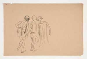 Schets van drie mannen (studie voor 1937.1072?), uit Koopman van Venetië door Edwin Austin Abbey
