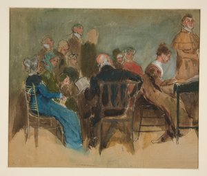 Schets van vrouwen in een interieur - niet-geïdentificeerde illustratie door Edwin Austin Abbey