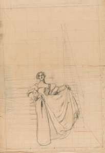 Studie voor Maat voor Maat: Vrouw in Renaissance kostuum door Edwin Austin Abbey