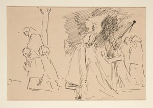 Studie voor priester en de grote dame door Edwin Austin Abbey
