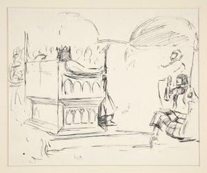 Studie voor De zoektocht naar de Heilige Graal (serie van vijftien schilderijen voor de Boston Public Library, voltooid in 1901) door Edwin Austin Abbey
