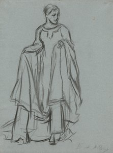 Studie voor gedrapeerde vrouw, figuurstudie voor De Zoektocht naar de Heilige Graal (serie van 15 schilderijen voor de Boston Public Library, voltooid in 1901) door Edwin Austin Abbey