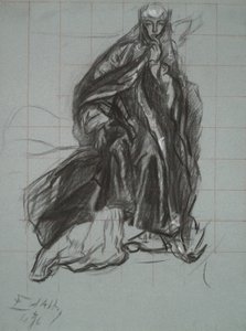 Studie voor de koningin, uit De toneelscène, Hamlet, act 3, scène 2 door Edwin Austin Abbey