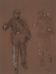 Studie voor de figuren van twee soldaten uit de burgeroorlog