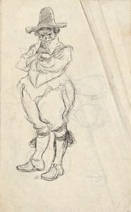 Studie van een man in XVIIe eeuwse Nederlandse kostuum - onbekend. Studies op de keerzijde door Edwin Austin Abbey