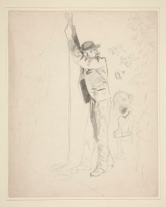Studie van een man die een bel luidt; krabbels van EAA door Edwin Austin Abbey