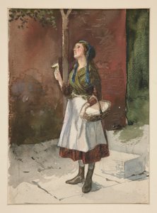 Studie van een jong meisje in een tuin door Edwin Austin Abbey