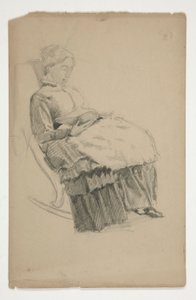 Studie van een oudere vrouw in schommelstoel, lezend door Edwin Austin Abbey