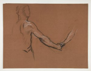 Studie van twee figuren die handen schudden in de