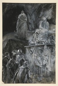 Het banket, illustratie voor Act III, Scene iii, De Storm door Edwin Austin Abbey