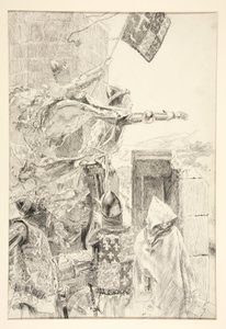 De Koning op de muur van Flint Castle door Edwin Austin Abbey