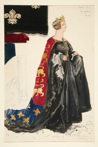 De Koningin (in zwart), kostuumschets voor Henry Irving