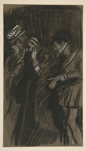 Drie mannen, studie voor Het Temmen van de Feeks (?) door Edwin Austin Abbey