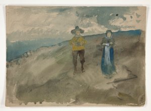 Twee Figuren in een Landschap (recto); Studie van een Man door Edwin Austin Abbey