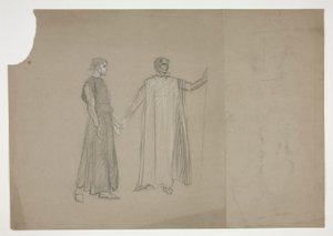 Twee figuren: vroege studie voor door Edwin Austin Abbey
