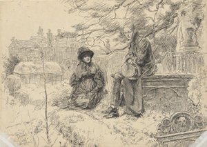 Twee figuren op een kerkhof door Edwin Austin Abbey