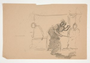 Onbekende illustratie - Studie van keuken met figuur