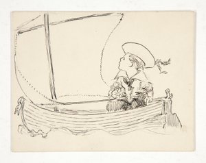 Ongeïdentificeerde illustratie [Jongen in een kleine boot] door Edwin Austin Abbey