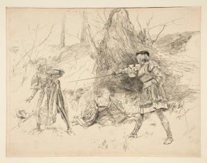 Valentine redt Sylvia, uit Act V, Scene iv, Twee Heren van Verona door Edwin Austin Abbey